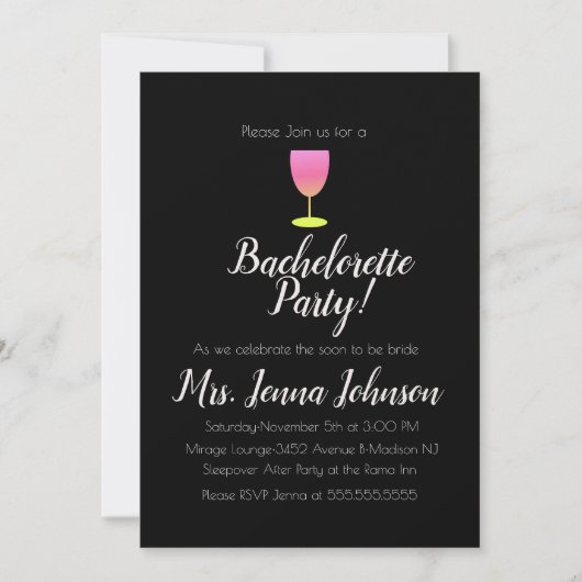Bachelorette Wine Glass Ombre Uitnodiging (Voorkant)