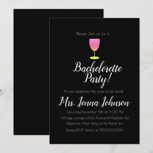 Bachelorette Wine Glass Ombre Uitnodiging (Voorkant / Achterkant)