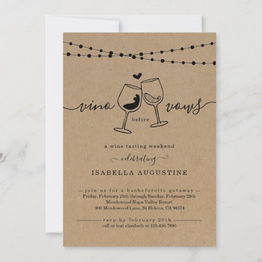 Bachelorette Wine Tasting Weekend Itinerary Invita Kaart (Voorkant)