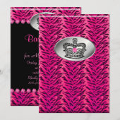 Bachelorette Zebra Jewelry Crown Party nodigt roze Kaart (Voorkant / Achterkant)