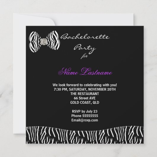 Bachelorette Zebra Paarse cocktail Kaart (Achterkant)