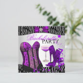 Bachelorette Zebra Paarse Corset Champagne Kaart (Staand voorkant)