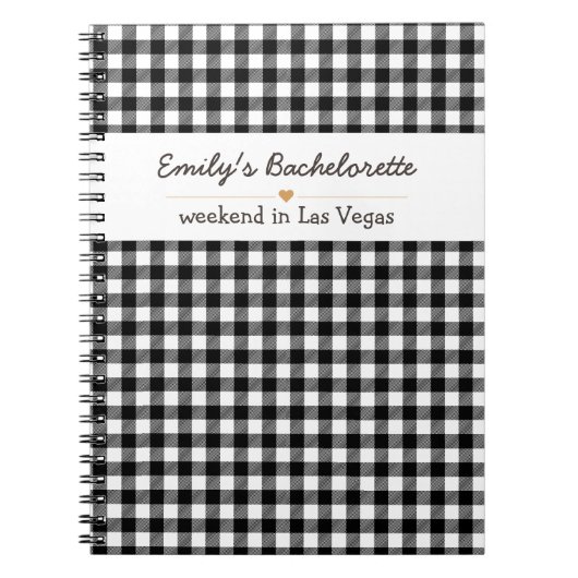 Bachelorette Zwarte Gingham Patroon Notitieboek (Voorkant)