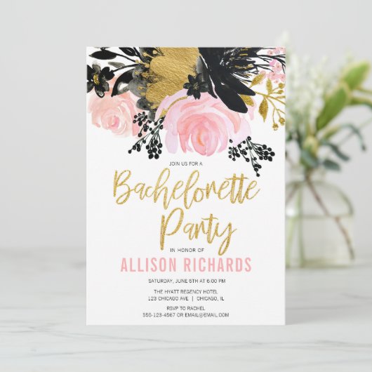 Bachelorette: zwarte goudbloem kaart (Staand voorkant)