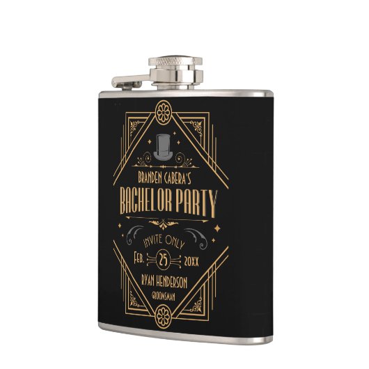 Bachelorfeest | Black & Gold Art Deco Speakeasy Heupfles (Links)
