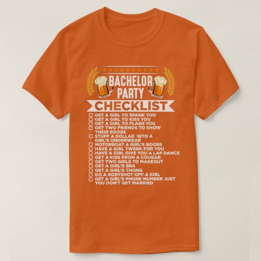 Bachelorfeest checklist huwelijk bruidsjonkers t-shirt (Design voorkant)
