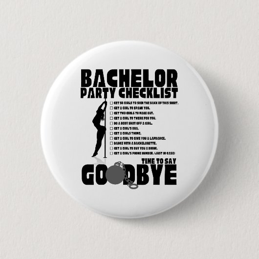 Bachelorparty Checklist Bruidegom Mannen Ronde Button 5,7 Cm (Voorkant)