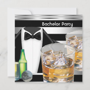 Bachelorparty Heren Drinken Tuxedo Zwart Zilver Kaart