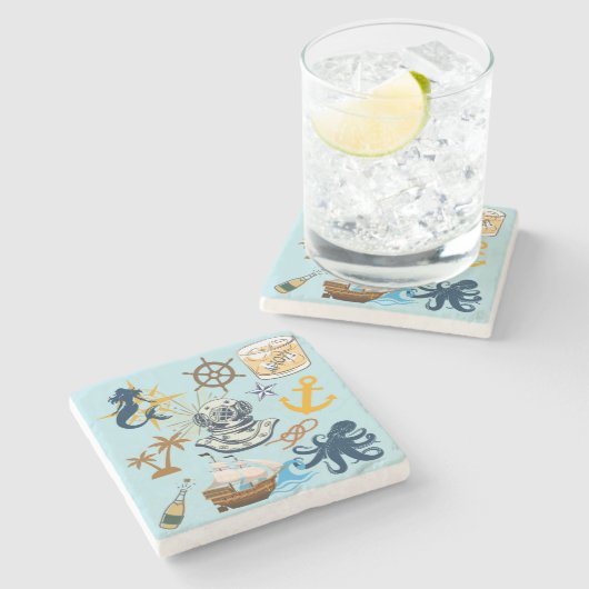 Bachelorparty met maritieme thema stenen onderzetter (Zijkant)