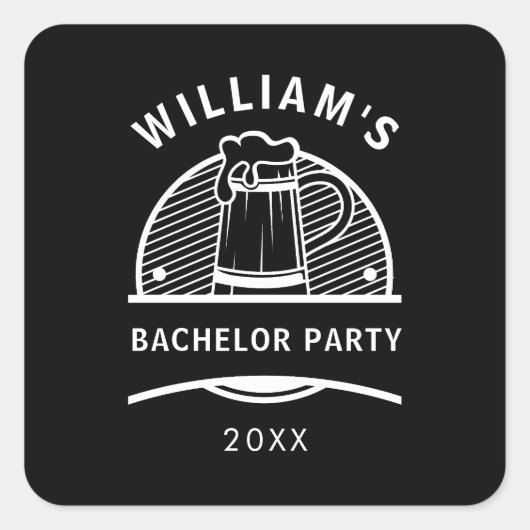 Bachelorparty zwart-witte biertjes vierkante sticker (Voorkant)