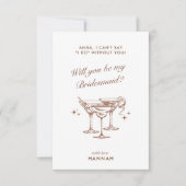 BacheRetro Bruine Cocktail Bruidsmeisje Aanzoekkaa Kaart (Voorkant)