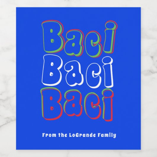 Baci Baci Baci is een soort ontwerp Wijn Etiket (Enkel label)