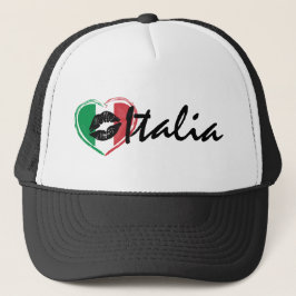 Baci Kiss Liefde Italië Hart Vlag Trucker Hoed Trucker Pet