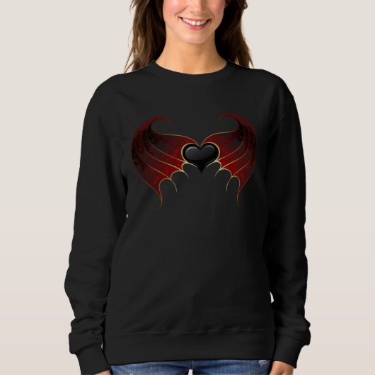 Back Black Heart Red Demon Wings Goth Gothic Trui (Voorkant)