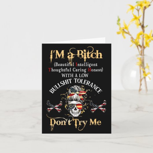 Back I'm A Btch Beautiful Intelligent Skeleton Mes Kaart (Gele Bloem)