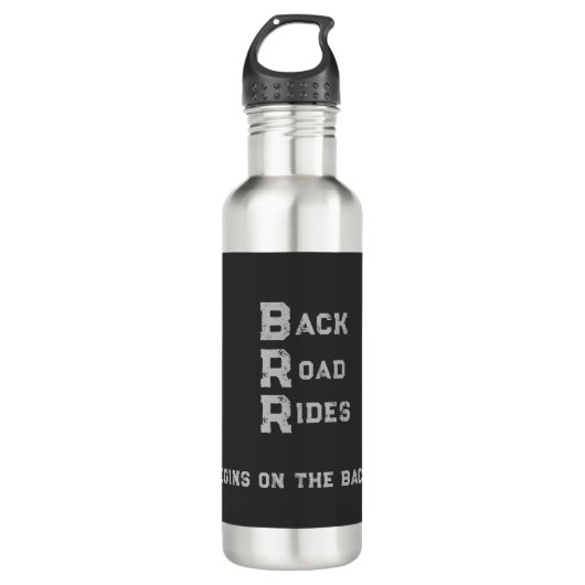 "Back Road Rides" Logo & Slogan Grijze belettering Waterfles (Voorkant)