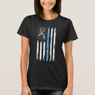 Back The Blue Amerikaanse Vlag Lint Puzzel Autisme T-shirt