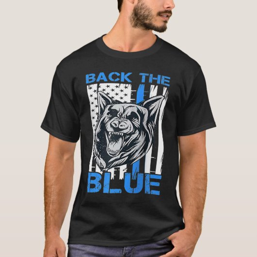 Back the Blue Police Dog Enthusiast K 9 Politie va T-shirt (Voorkant)