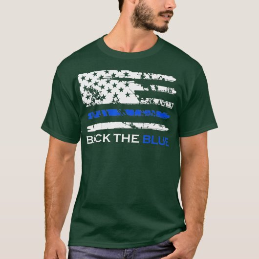 Back the Blue Thin Blue Line American Flag T-shirt (Voorkant)