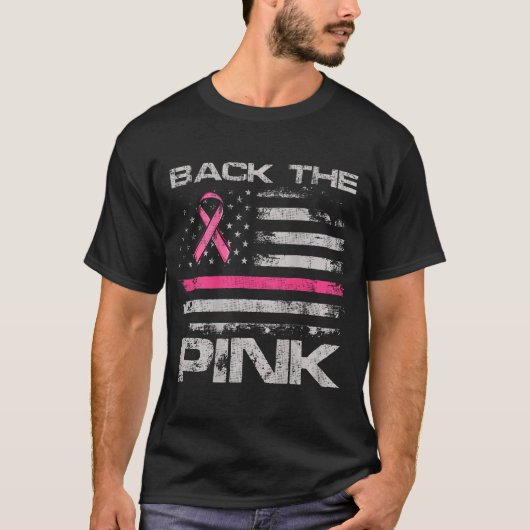 Back The Pink American Flag Breast Cancer Awarenes T-shirt (Voorkant)