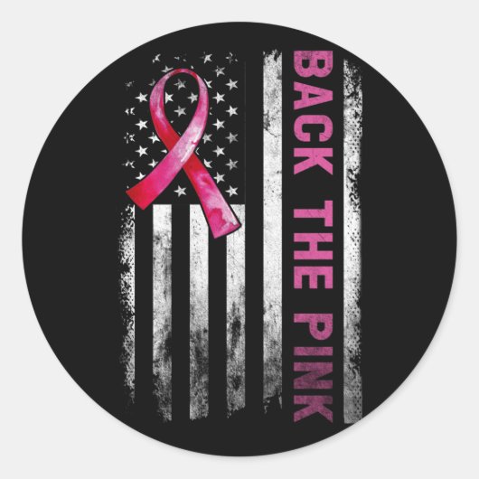 Back The Pink Ribbon American Flag Breast Cancer Ronde Sticker (Voorkant)