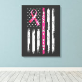 Back The Pink Ribbon Flag Breast Cancer Awareness Canvas Afdruk (Insitu (Houten vloer))