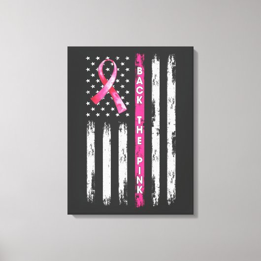 Back The Pink Ribbon Flag Breast Cancer Awareness Canvas Afdruk (Voorkant)