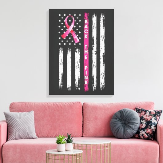 Back The Pink Ribbon Flag Breast Cancer Awareness Canvas Afdruk (Insitu (Woonkamer))