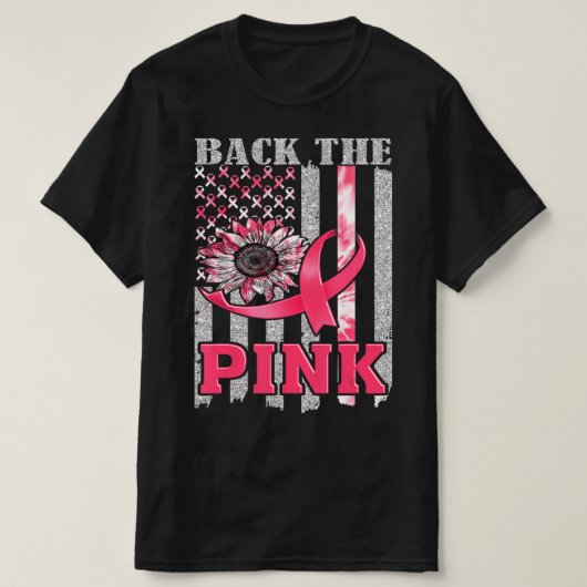 Back The Pink Ribbon Flag Breast Cancer Awareness  T-shirt (Design voorkant)