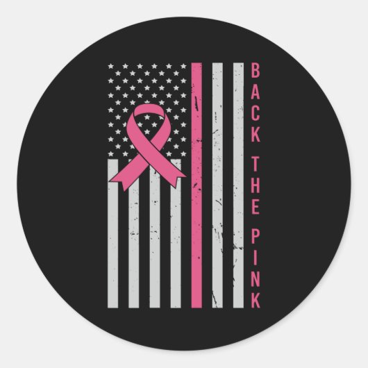 Back The Pink USA Flag Breast Cancer Awareness Ronde Sticker (Voorkant)