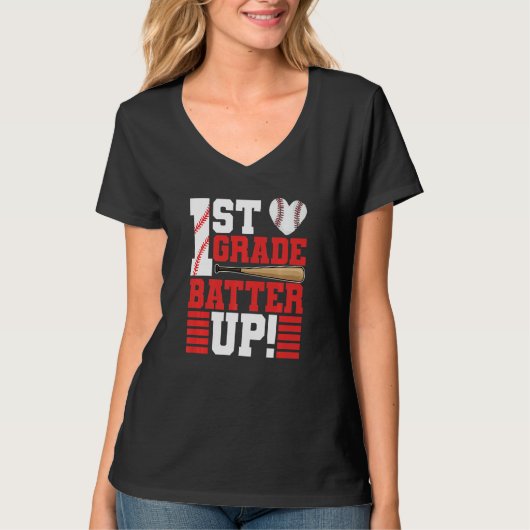 Back To School 1st Grade Batter Up Baseball First T-shirt (Voorkant)