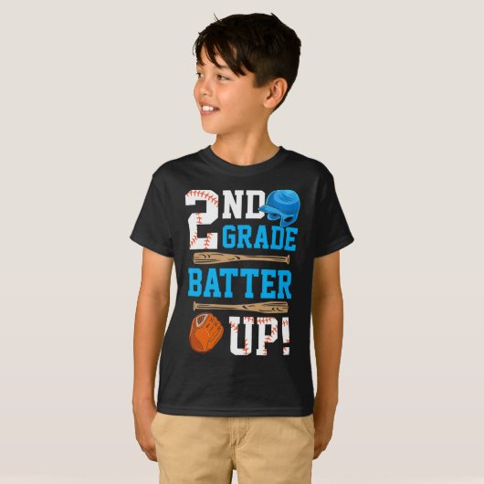 Back To School 2nd Grade Batter Up Baseball First  T-shirt (Voorkant volledig)