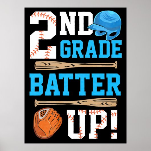 Back To School 2nd Grade Batter Up Baseball Poster (Voorkant)