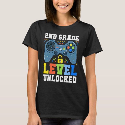 Back To School  2nd Grade Level Unlocked Gamer Boy T-shirt (Voorkant)