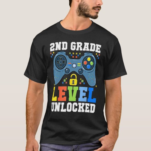 Back To School 2nd Grade Level Unlocked Gamer Boy T-shirt (Voorkant)
