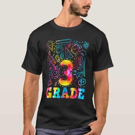 Back To School 3rd Third Grade Typography Tie Dye  T-shirt (Voorkant)