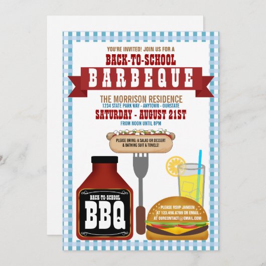 Back to School Barbeque Party Kaart (Voorkant / Achterkant)