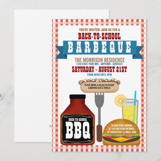 Back to School Barbeque Party Kaart (Voorkant / Achterkant)