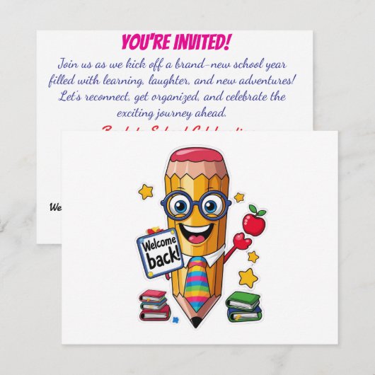 Back to School Bash Invitation Kaart (Voorkant / Achterkant)