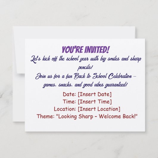 Back to School Bash – Looking Sharp Invitation Kaart (Achterkant)