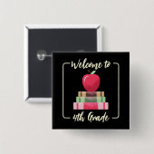 Back-to-School Boeken Apple Square Zwarte Button (Voorkant /achterkant)