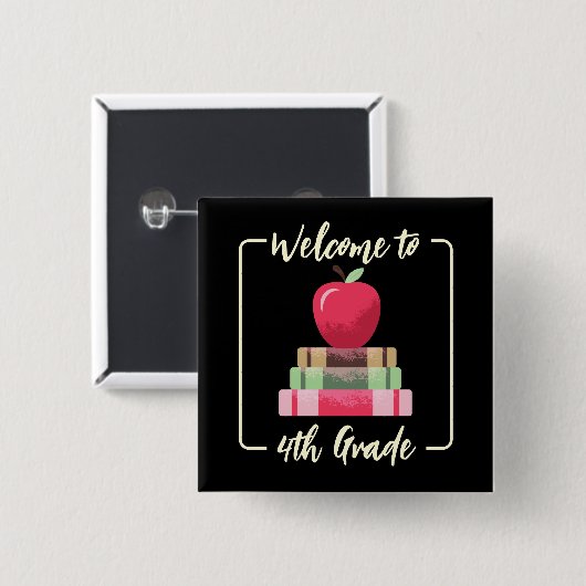 Back-to-School Boeken Apple Square Zwarte Button (Voorkant /achterkant)