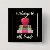 Back-to-School Boeken Apple Square Zwarte Button (Voorkant)