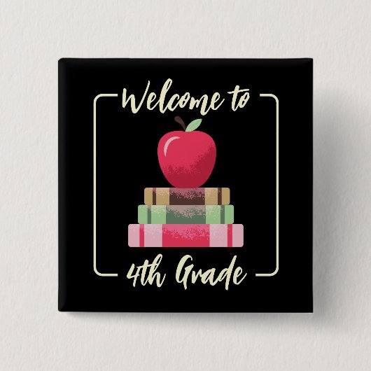 Back-to-School Boeken Apple Square Zwarte Button (Voorkant)