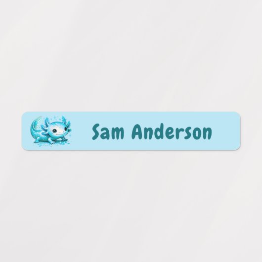 Back to School Boys Blue Axolotl Kids Name Labels (Design 1)