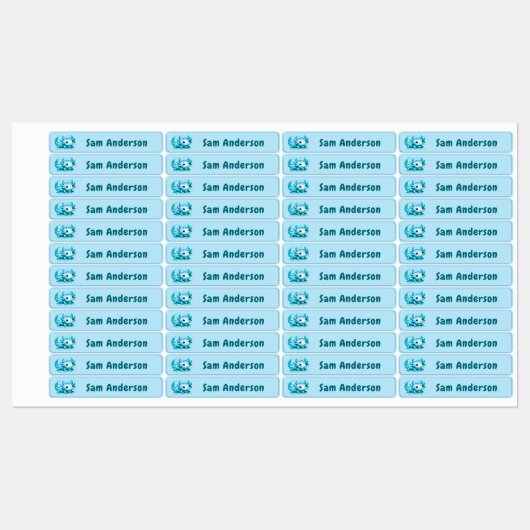 Back to School Boys Blue Axolotl Kids Name Labels (Vel)