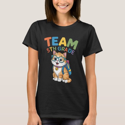 Back To School Cat Tees Team 5th Grade Boys Girls  (Voorkant)