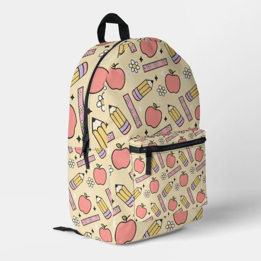 Back-to-School Charm met Apple & Pencil Bedrukte Rugzak (Achterkant Hoek Links)