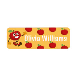 Back to School Cute Cartoon Fun Red Apple Etiket