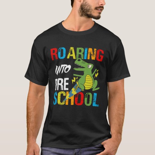 Back to School Dino  Roaring Into Preschool Dinosa T-shirt (Voorkant)